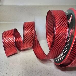 Vintage Wired Striped Shiny Red Craft Ribbon 55x1.5. New